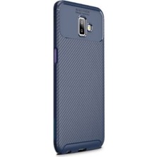 Jopus Samsung Galaxy J6 Plus Kılıf Karbon Desenli Lux Negro Silikon - Lacivert + Nano Ekran Koruyucu