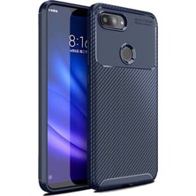 Jopus Xioami Mi 8 Kılıf Karbon Desenli Lux Negro Silikon - Lacivert + Nano Ekran Koruyucu