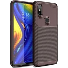 Jopus Xioami Mi Mix 3 Kılıf Karbon Desenli Lux Negro Silikon - Kahverengi + Nano Ekran Koruyucu