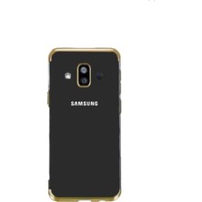 Jopus Samsung Galaxy J7 Duo Dört Köşe Renkli Şeffaf Lazer Silikon - Gold