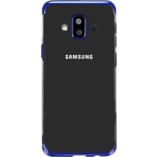 Jopus Samsung Galaxy J7 Duo Dört Köşe Renkli Şeffaf Lazer Silikon - Mavi