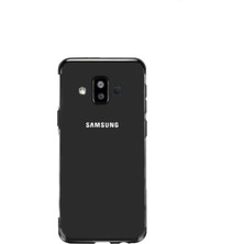 Jopus Samsung Galaxy J7 Duo Dört Köşe Renkli Şeffaf Lazer Silikon - Siyah + Cam Ekran Koruyucu