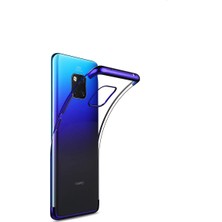 Jopus Huawei Mate 20 Pro Dört Köşe Renkli Şeffaf Lazer Silikon - Mavi + Nano Ekran Koruyucu