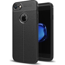 Jopus Apple iPhone 7 Kılıf Deri Desenli Lüx Niss Silikon - Siyah + Cam Ekran Koruyucu