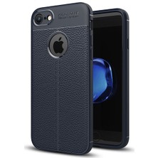 Jopus Apple iPhone 7 Kılıf Deri Desenli Lüx Niss Silikon - Lacivert + Cam Ekran Koruyucu