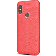 Jopus Xioami Redmi Note 5 Pro Kılıf Deri Desenli Lüx Niss Silikon - Kırmızı + Cam Ekran Koruyucu