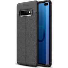 Jopus Samsung Galaxy S10 Kılıf Deri Desenli Lüx Niss Silikon - Siyah + 3D Ekran Koruyucu