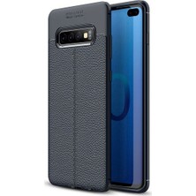 Jopus Samsung Galaxy S10 Kılıf Deri Desenli Lüx Niss Silikon - Lacivert + 3D Ekran Koruyucu