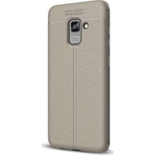 Jopus Samsung Galaxy A8 Plus 2018 Kılıf Deri Desenli Lüx Niss Silikon - Gri + Cam Ekran Koruyucu