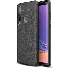 Jopus Samsung Galaxy A9 2018 Kılıf Deri Desenli Lüx Niss Silikon - Siyah + Cam Ekran Koruyucu