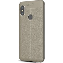 Jopus Xioami Redmi Note 5 Pro Kılıf Deri Desenli Lüx Niss Silikon - Gri + Nano Ekran Koruyucu