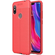 Jopus Xioami Redmi Note 6 Pro Kılıf Deri Desenli Lüx Niss Silikon - Kırmızı + Nano Ekran Koruyucu