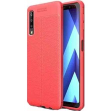 Jopus Samsung Galaxy A7 2018 Kılıf Deri Desenli Lüx Niss Silikon - Kırmızı + Nano Ekran Koruyucu