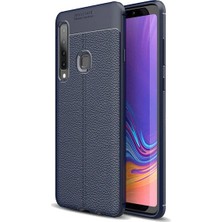 Jopus Samsung Galaxy A9 2018 Kılıf Deri Desenli Lüx Niss Silikon - Lacivert + Nano Ekran Koruyucu