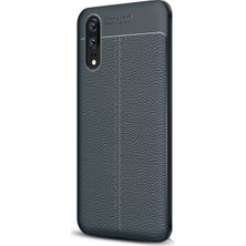 Jopus Huawei P20 Kılıf Deri Desenli Lüx Niss Silikon - Lacivert + Nano Ekran Koruyucu