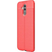 Jopus Huawei Mate 20 Lite Kılıf Deri Desenli Lüx Niss Silikon - Kırmızı + Nano Ekran Koruyucu