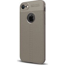 Jopus Apple iPhone 8 Kılıf Deri Desenli Lüx Niss Silikon - Gri + Full Body Ekran Koruyucu (Ön - Arka)