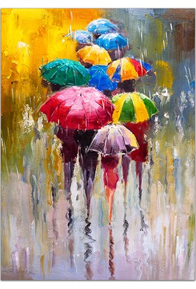 Ideasol Renkli Şemsiyeler Yağlı Boya Kanvas Tablo