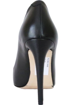 Butigma Siyah Deri Sivri Burun Yüksek Topuklu Ayakkabı - Stiletto - Kadın