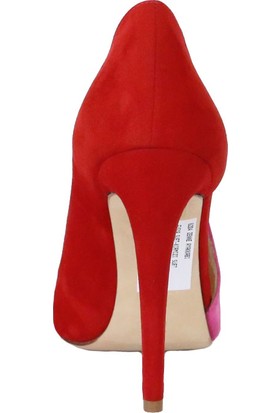 Butigma Kırmızı Ve Pembe Süet Deri Dekolteli Topuklu Ayakkabı - Kadın