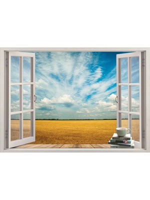 Renkselart Pencere Tarla Gökyüzü Duvar Sticker