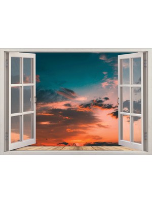 Renkselart Pencere Kızıl Gökyüzü Duvar Sticker