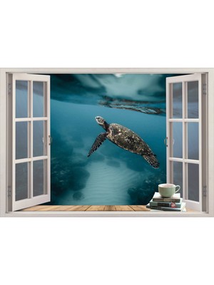 Renkselart Pencere Deniz Kaplumbağası Duvar Sticker