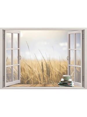 Renkselart Pencere Buğday Tarlası Duvar Sticker