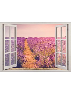 Renkselart Pencere Lavanta Tarlası Duvar Sticker
