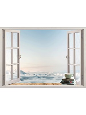 Renkselart Pencere Bulutlar Gökyüzü Duvar Sticker