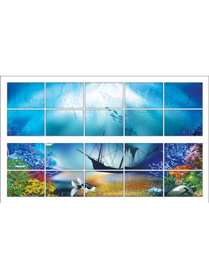 Renkselart Pencere Akvaryum Balıklar Deniz Dibi Batık Gemi Duvar Sticker
