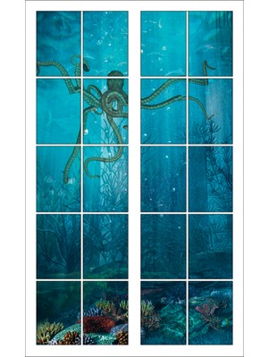 Renkselart Pencere Ahtapot Akvaryum Deniz Dibi Duvar Sticker