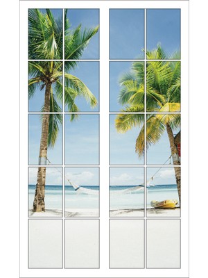 Renkselart Pencere Palmiye Ağacı Sahil Kumsal Tatil Hamak Duvar Sticker