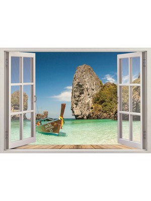 Renkselart Pencere Kayalık Deniz Tekne Duvar Sticker