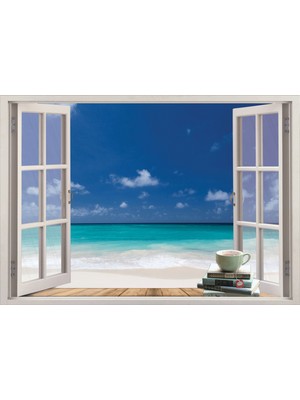 Renkselart Pencere Deniz Sahil Kumsal Duvar Sticker