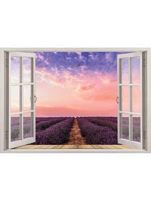 Renkselart Pencere Lavanta Bahçesi Duvar Sticker