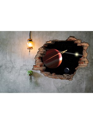 Renkselart Kırık Tuğla Gezegenler Uzay Boşluğu Yıldızlar Duvar Sticker