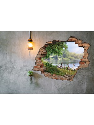 Renkselart Kırık Tuğla Ördek Göl Duvar Sticker