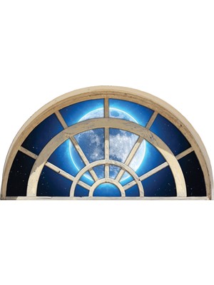 Renkselart Pencere Dolunay Gece Duvar Sticker