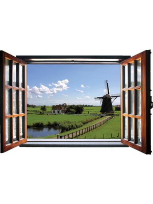 Renkselart Pencere Değirmen Duvar Sticker