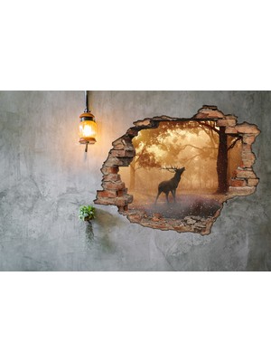 Renkselart Kırık Tuğla Geyik Orman Duvar Sticker