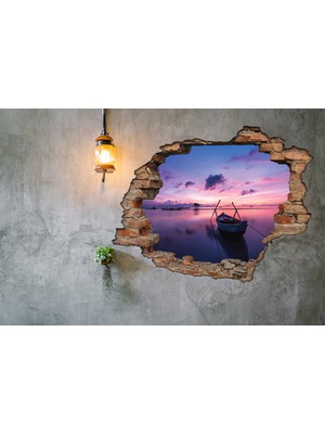 Renkselart Kırık Tuğla Kayık Gün Batımı Duvar Sticker