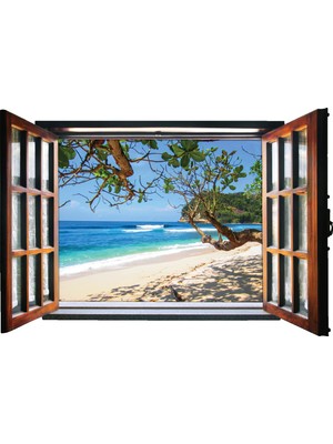 Renkselart Pencere Sahil Deniz Duvar Sticker