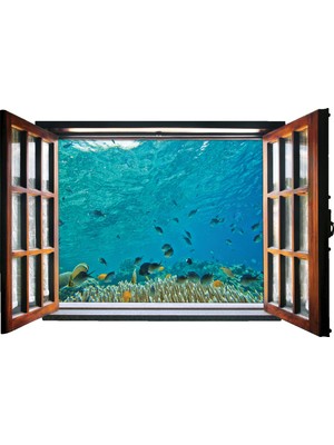 Renkselart Pencere Akvaryum Balıklar Duvar Sticker