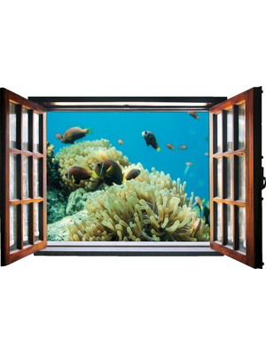 Renkselart Pencere Balıklar Akvaryum Duvar Sticker