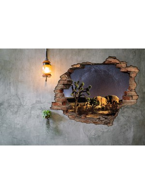 Renkselart Kırık Tuğla Çöl Yıldızlı Gökyüzü Duvar Sticker