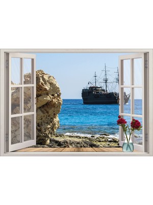 Renkselart Pencere Gemi Deniz Duvar Sticker