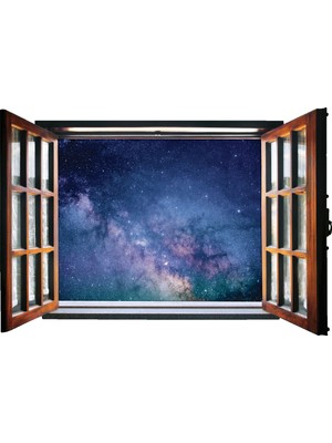 Renkselart Pencere Gökyüzü Uzay Yıldızlar Duvar Sticker