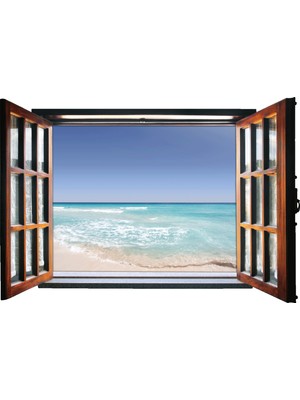 Renkselart Pencere Sahil Deniz Duvar Sticker