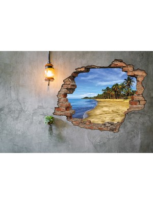 Renkselart Kırık Tuğla Sahil Palmiye Duvar Sticker